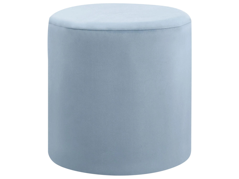 Round Velvet Light Blue Ottoman Pouffe Footstool Beliani
