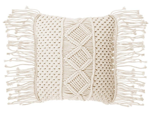 Decorative Cushion Beige Cotton Macramé 40 x 45 cm with Tassels Rope Boho Retro Decor Accessories Beliani