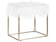 Faux Fur Footstool White with Gold Metal Base Faux Sheepskin Dressing Table Stool Glam Modern  Beliani