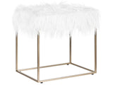Faux Fur Footstool White with Gold Metal Base Faux Sheepskin Dressing Table Stool Glam Modern  Beliani