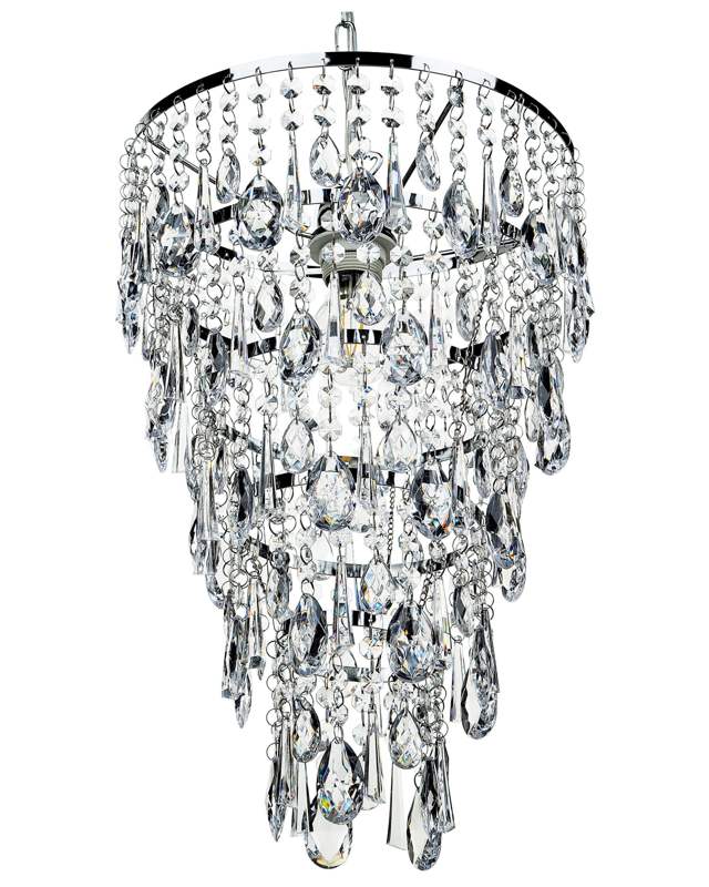 Pendant Lamp Silver Transparent Iron Faux Crystals Chandelier Glam Beliani