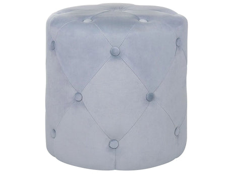 Round Tufted Light Grey Ottoman Pouffe Quilted Footstool Chesterfield Beliani