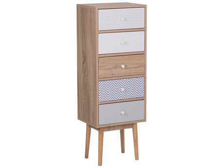 Chest of Drawers Light Wood with White and Grey Manufactured Wood 5 Drawers Scandinavian Design Beliani