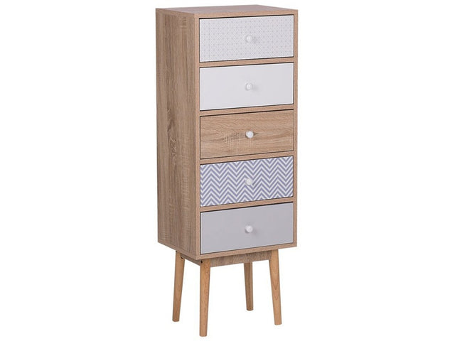 Chest of Drawers Light Wood with White and Grey Manufactured Wood 5 Drawers Scandinavian Design Beliani