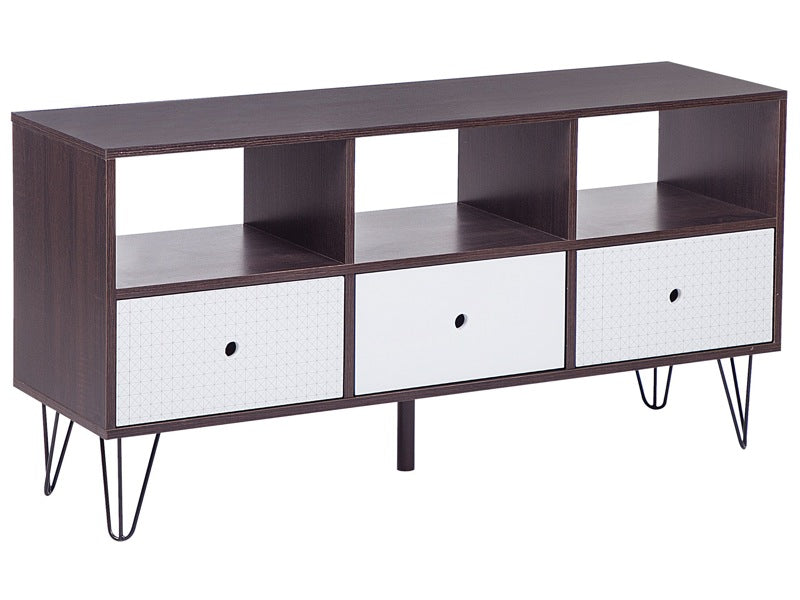 TV Stand Dark Wood with White for up to 50ʺ TV Media Unit with 3 Drawers Shelves Beliani