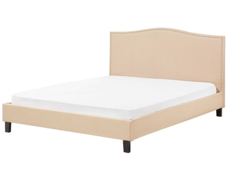 Bed Frame Beige Polyester Upholstered 6ft EU Super King Size Traditional Design Beliani