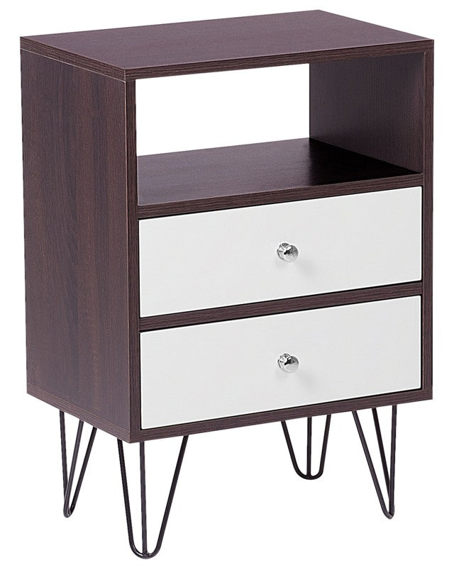 Bedside Table Nightstand Dark Wood with White 2 Drawers Manufactured Wood Modern Design Beliani