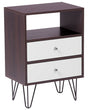 Bedside Table Nightstand Dark Wood with White 2 Drawers Manufactured Wood Modern Design Beliani