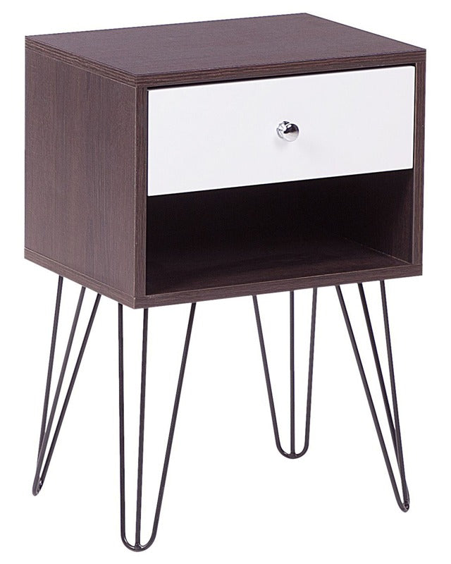 Bedside Table Nightstand Dark Wood with White 1 Drawer Manufactured Wood Modern Design Beliani