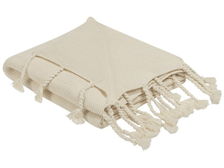 Blanket Beige Cotton 125 x 150 cm Bed Throw Boho Beliani