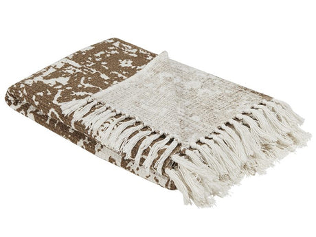 Blanket Beige Brown Cotton 130 x 165 cm Bed Throw Boho Beliani