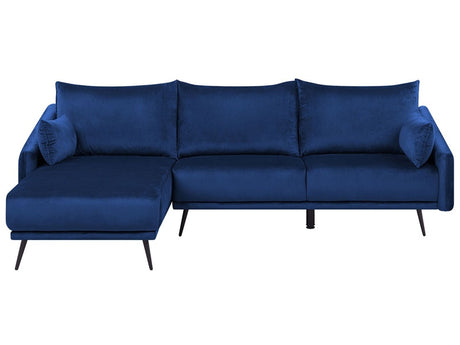 Corner Sofa Navy Blue Velvet Right Hand L-Shaped 3 Seater with Chaise Longue Metal Legs Modern Living Room Beliani