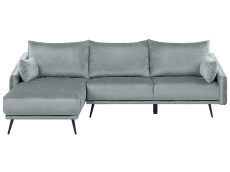 Corner Sofa Grey Velvet Right Hand  L-Shaped 3 Seater with Chaise Longue Metal Legs Modern Living Room Beliani