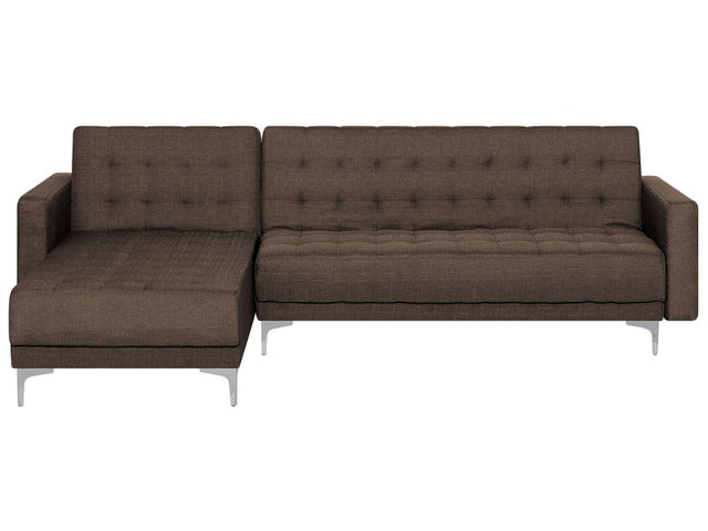 Corner Sofa Bed Brown Tufted Fabric Modern L-Shaped Modular 4 Seater Right Hand Chaise Longue Beliani