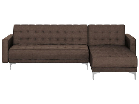 Corner Sofa Bed Brown Tufted Fabric Modern L-Shaped Modular 4 Seater Left Hand Chaise Longue Beliani