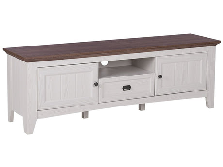 TV Stand Cream with Dark Wood for up to 75ʺ TV Media Unit with 2 Cabinets Drawer Shelf Beliani