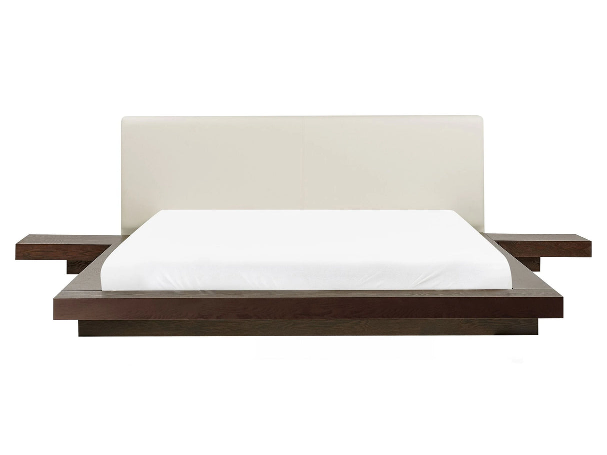Japan Waterbed Dark Ash Wood EU King Size 5ft3 Wooden MDF Faux Leather Headboard Low Profile Bed Bedroom Beliani