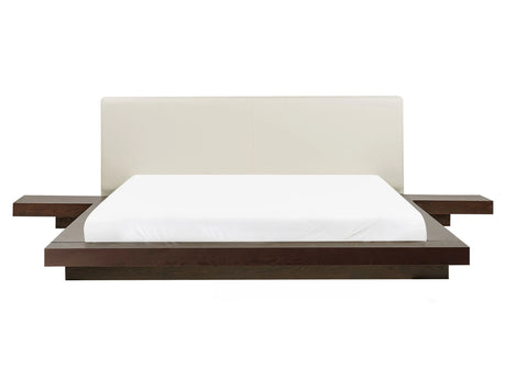 Japan Waterbed Dark Ash Wood EU King Size 5ft3 Wooden MDF Faux Leather Headboard Low Profile Bed Bedroom Beliani