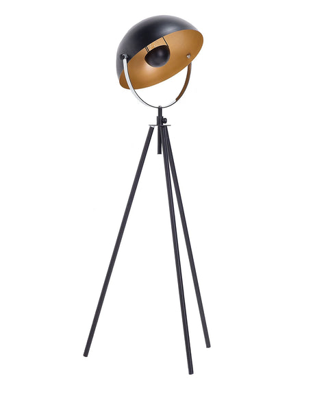 Floor Lamp Black with Gold Metal 170 cm Tripod Base Adjustable Open Shade Industrial Design Beliani