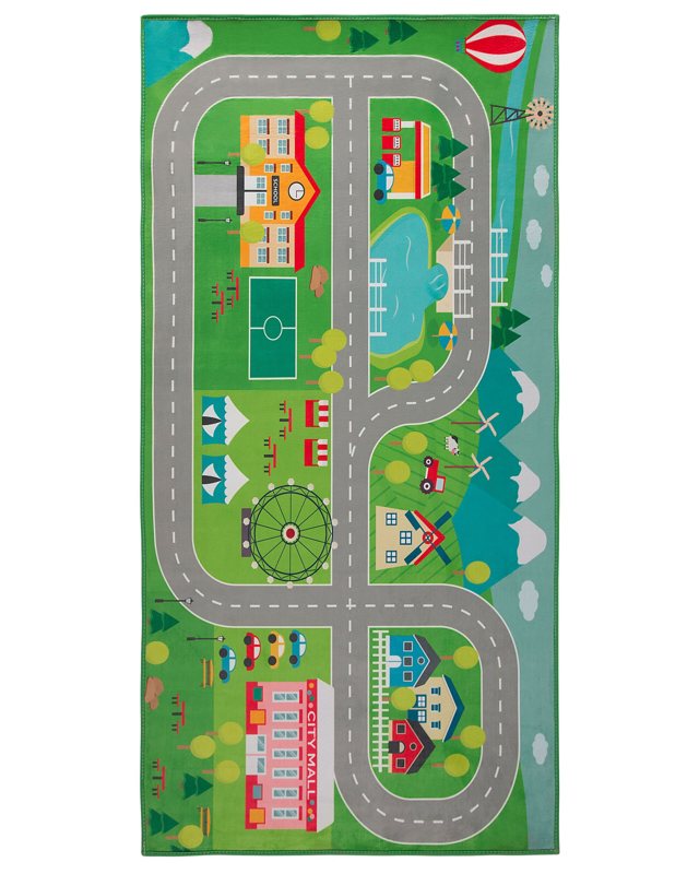 Rug Green Polyester City Road Map Town Travel Theme Floor Play Mat Beliani