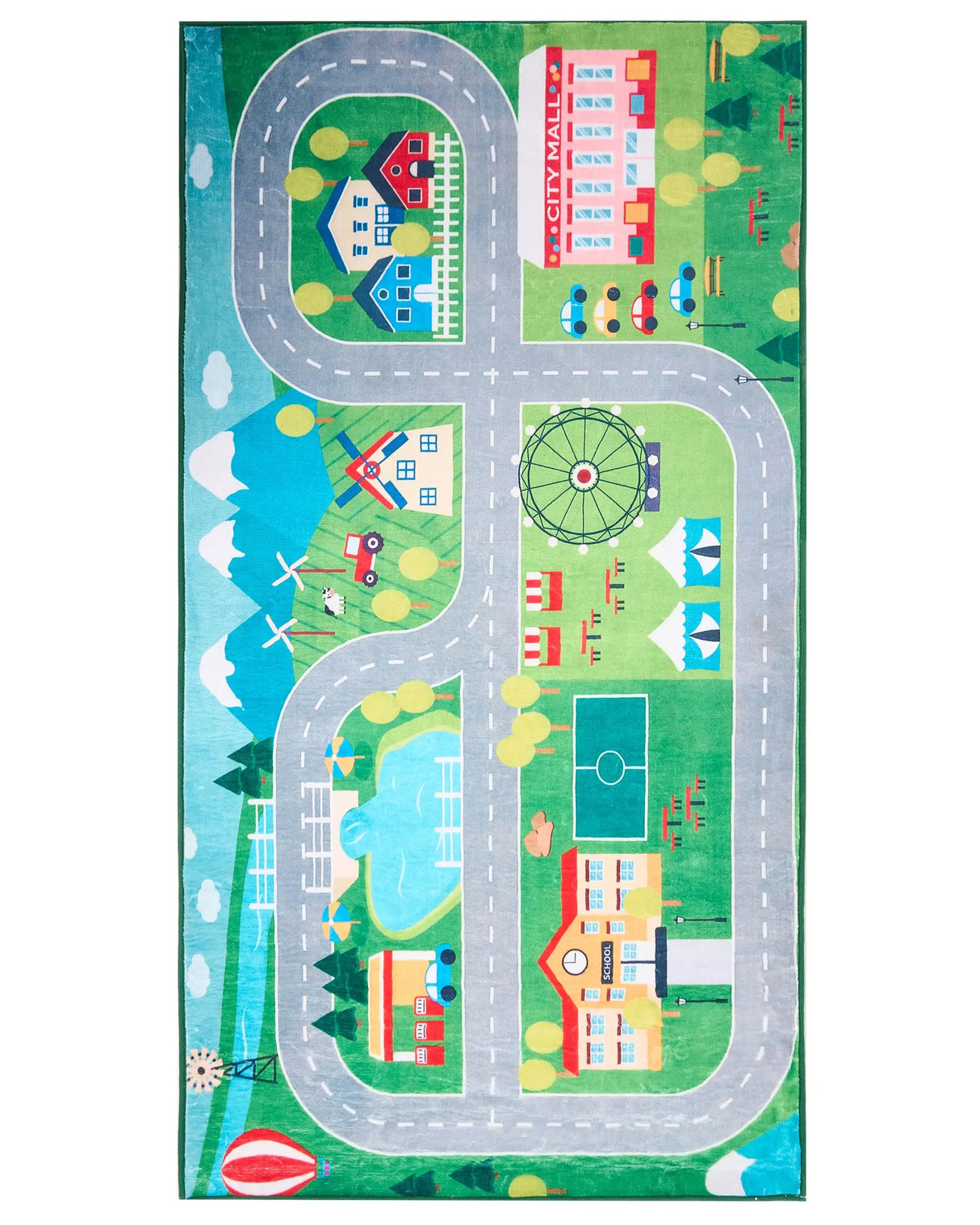 Rug Green Polyester City Road Map 80 x 150 cmTown Travel Theme Floor Play Mat Beliani