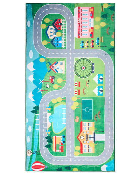 Rug Green Polyester City Road Map 80 x 150 cmTown Travel Theme Floor Play Mat Beliani