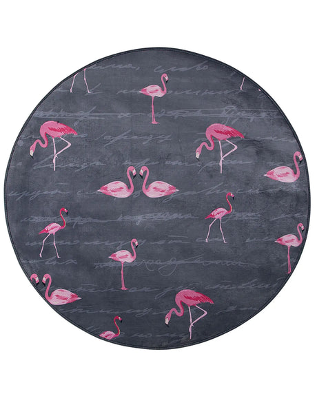 Round Rug Grey and Pink Printed Flamingos  120 Low Pile for Children Beliani