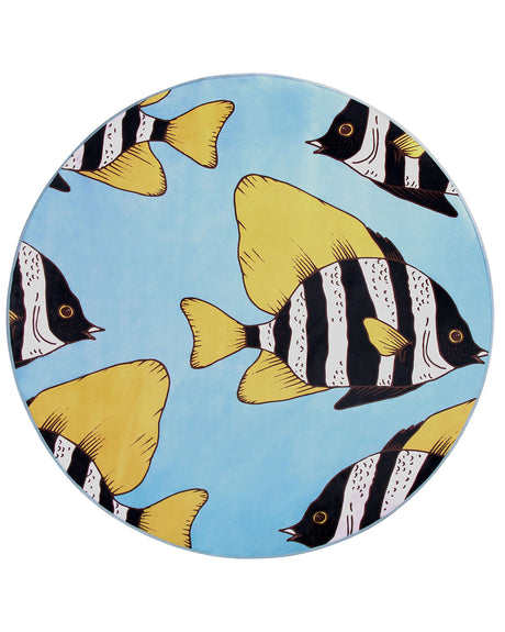 Round Rug Blue and Yellow Printed Fish  140 Low Pile for Children Beliani