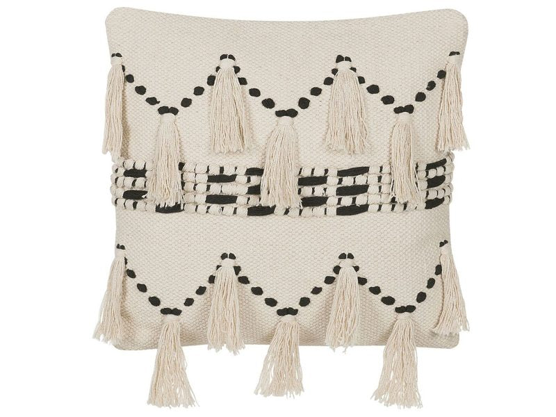 Decorative Cushion Beige Cotton 45 x 45 cm With Tassels Boho Retro Decor Accessories Beliani