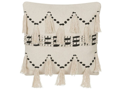 Decorative Cushion Beige Cotton 45 x 45 cm With Tassels Boho Retro Decor Accessories Beliani