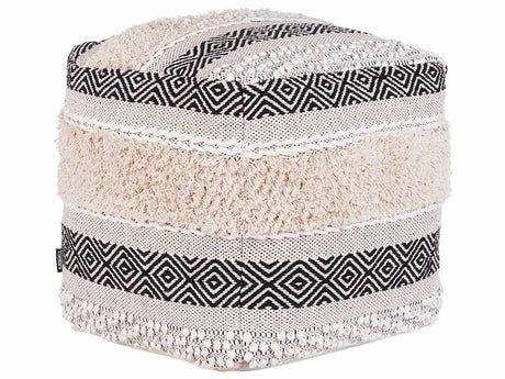 Pouffe Beige Cotton Black Geometric Pattern Boho Style Beliani