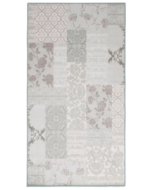 Rug Multicolour Grey Polyester 80 x 150 cm Low Pile Floral Pattern  Beliani