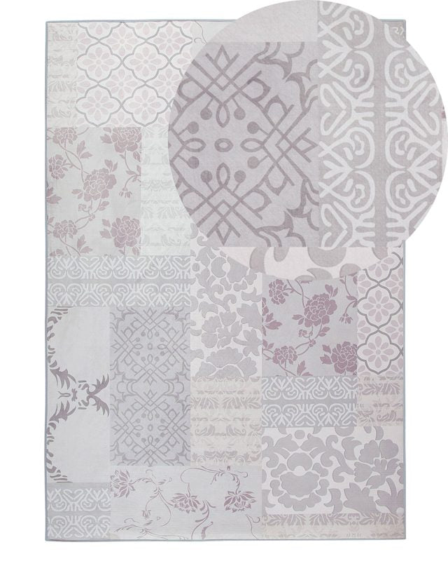 Rug Multicolour Grey Polyester 140 x 200 cm Low Pile Floral Pattern  Beliani