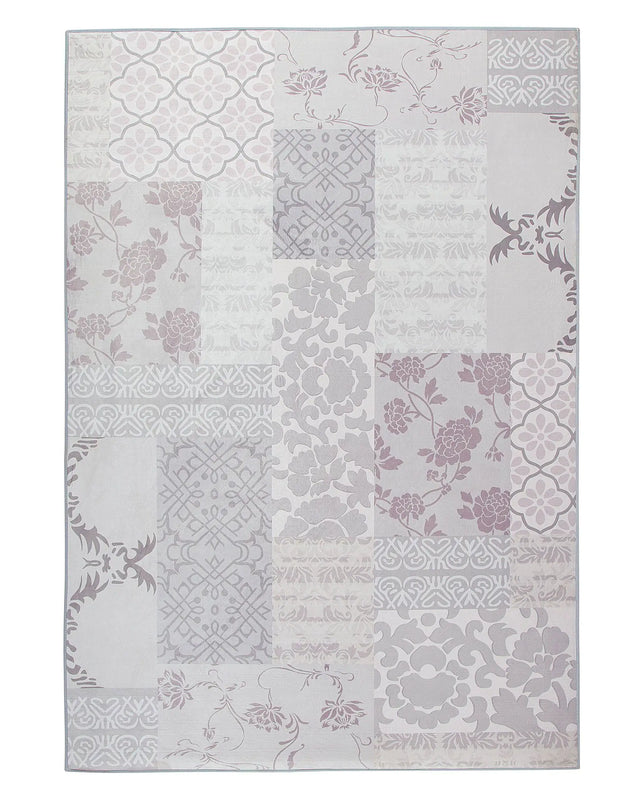 Rug Multicolour Grey Polyester 140 x 200 cm Low Pile Floral Pattern  Beliani