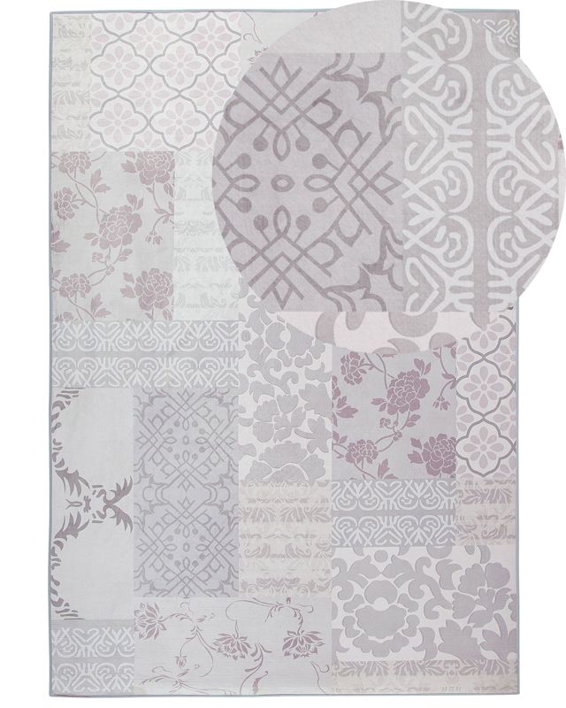 Rug Multicolour Grey Polyester 160 x 230 cm Low Pile Floral Pattern  Beliani