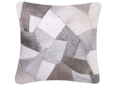 Decorative Cushion Grey Cowhide Leather Patchwork 45 x 45 cm Country Modern Decor Accessories Beliani