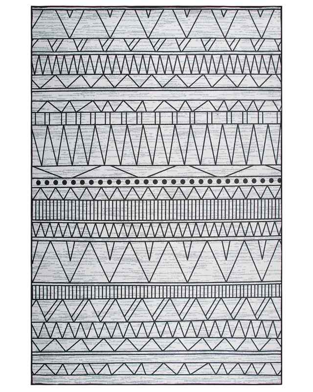 Rug Black and Grey Polyester 140 x 200 cm Low Pile Geometric Pattern  Beliani