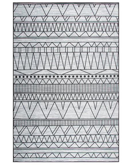 Rug Black and Grey Polyester 140 x 200 cm Low Pile Geometric Pattern  Beliani