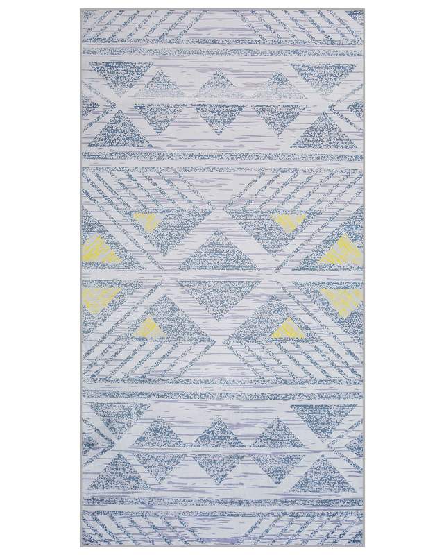 Rug Grey with Yellow Polyester 80 x 150 cm Low Pile Geometric Pattern  Beliani