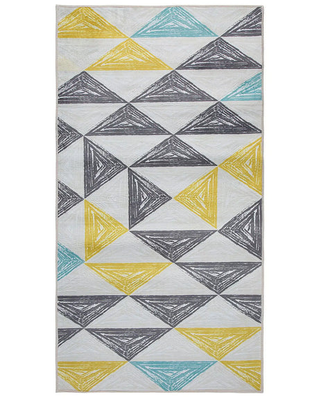 Area Rug Grey and Yellow Printed Geometric Pattern 80 x 150 cm Low Pile Beliani