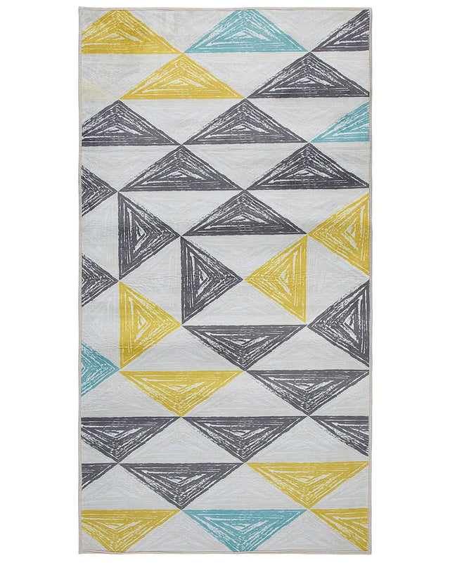 Area Rug Grey and Yellow Printed Geometric Pattern 80 x 150 cm Low Pile Beliani