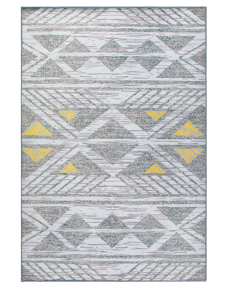 Rug Grey with Yellow Polyester 160 x 230 cm Low Pile Geometric Pattern  Beliani