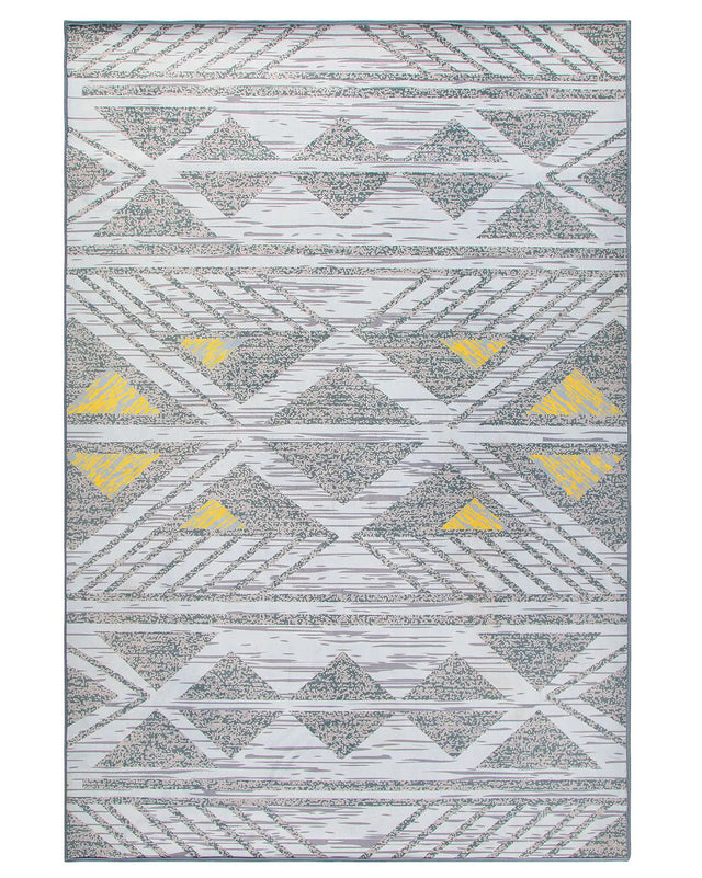 Rug Grey with Yellow Polyester 160 x 230 cm Low Pile Geometric Pattern  Beliani