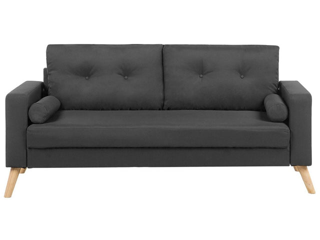 Fabric Sofa Dark Grey Fabric Upholstery 2 Seater Button Tufted with Two Bolsters Beliani