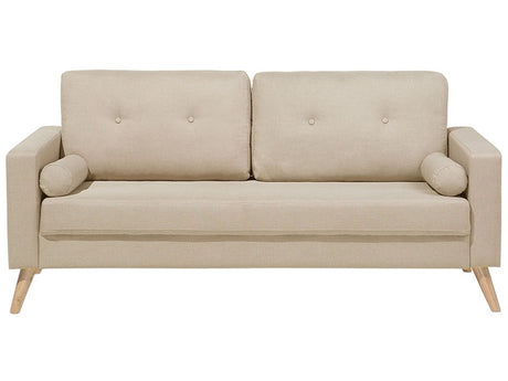 Fabric Sofa Beige Fabric Upholstery 2 Seater Button Tufted with Two Bolsters Beliani