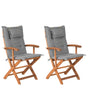 Set of 2 Garden Dining Chairs Light Wood with Grey Cushion Acacia Wood Frame Folding Rustic Design Beliani