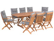 Outdoor Dining Set Light Acacia Wood with Grey Cushions 8 Seater Table Folding Chairs Rustic Design Beliani