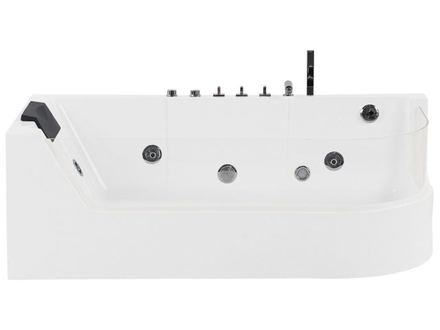 Whirlpool Bath White Sanitary Acrylic Glass Front Faux Leather Headrest LED Illumination Single 170 x 85 cm Curved Design Beliani