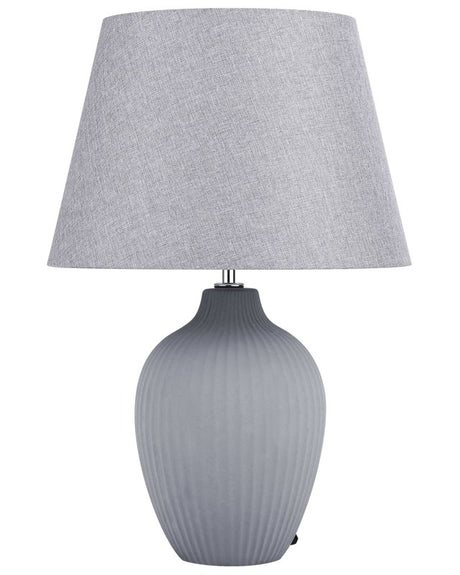 Table Lamp Grey Ceramic 52 cm Empire Shade Bedside Living Room Bedroom Lighting Retro Style Beliani