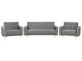 Living Room Set Grey Velvet Tufted Fabric 3 Seater Sofa Bed 2 Reclining Armchairs Modern 3-Piece Suite Beliani